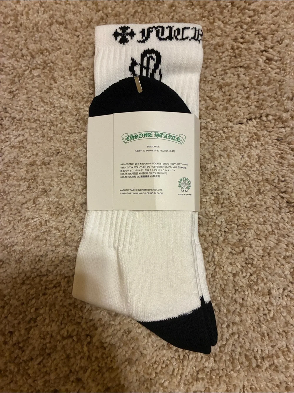 Chrome Hearts White and Black Crew Socks with Gothic Logo